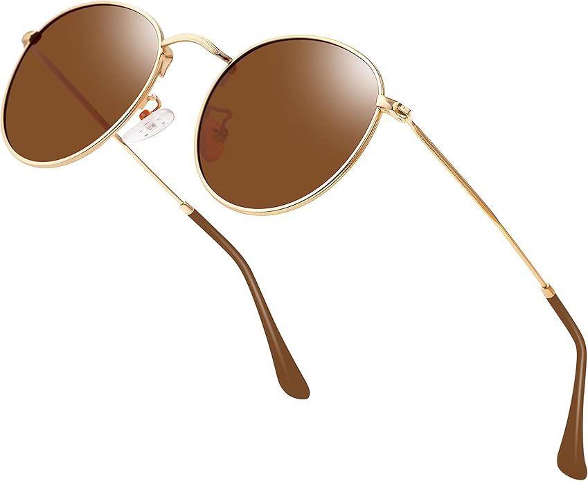 Small Round Polarized Sunglasses Retro Men Women Mirrored Lens Metal Frame Circle Sun Glasses Sha... | Amazon (US)