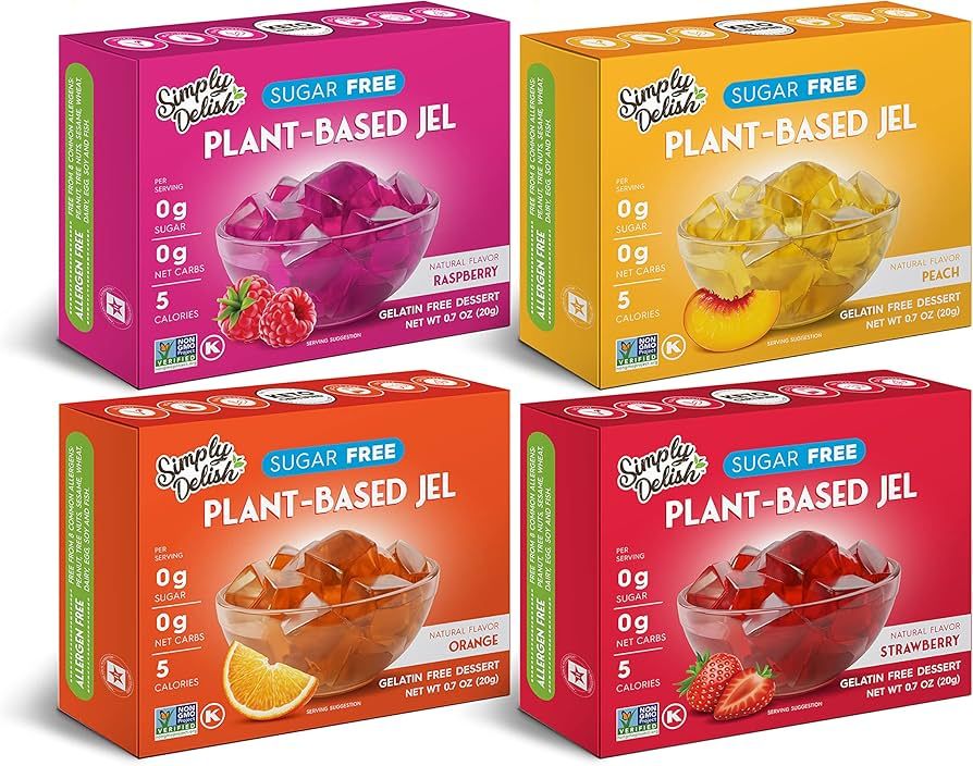 Simply Delish Plant Based Natural Variety Bundle Jel Dessert – 4 Pack (1) of Raspberry, Peach, ... | Amazon (US)