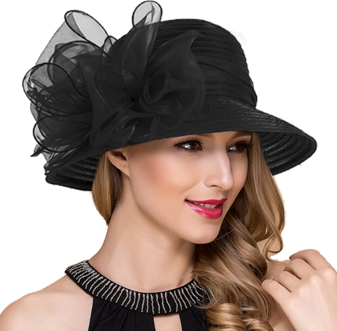 Lady Church Derby Dress Cloche Hat Fascinator Floral Tea Party Wedding Bucket Hat S051 | Amazon (US)