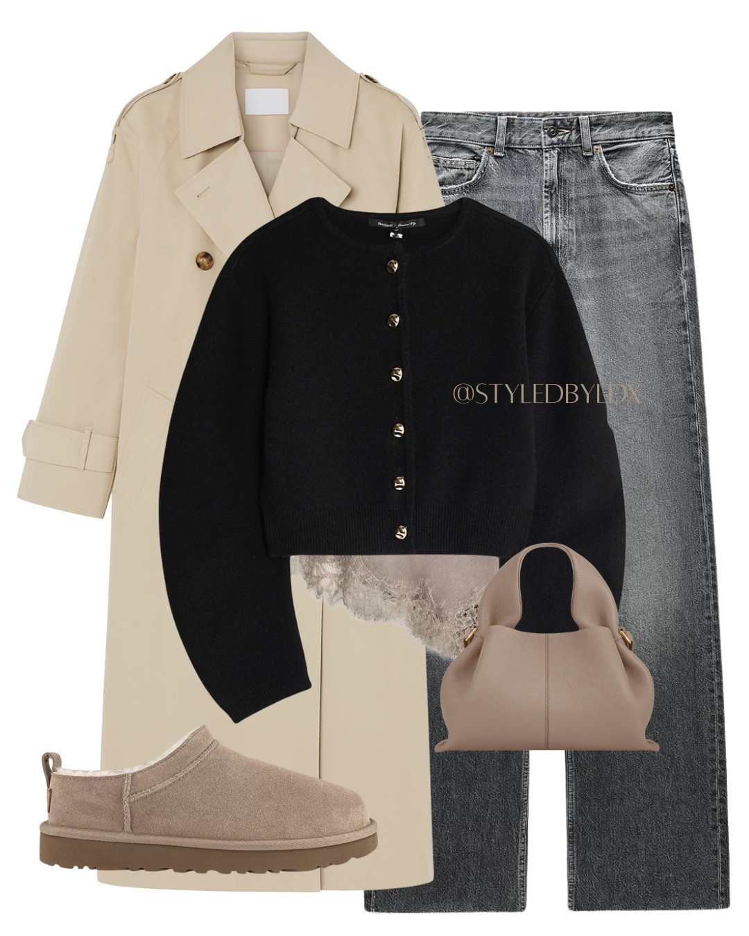 Everyday outfit - winter outfit - knitwear - black cardigan - grey jeans - trench coat - Uggs 

#LTKautumn #LTKstyletip #LTKwinter