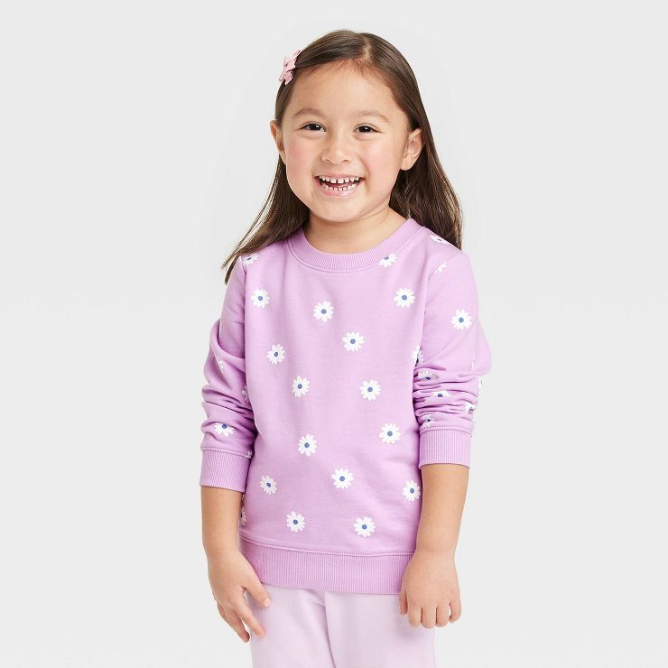 Toddler Girls' Floral French Terry Pullover - Cat & Jack™ Purple | Target