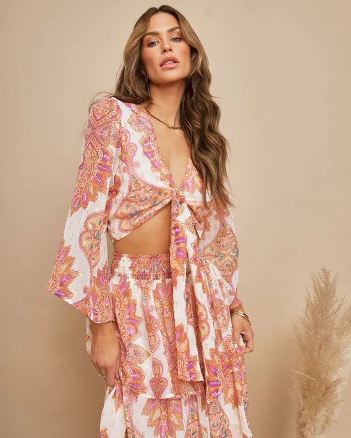 Veronica Paisley Metallic Tie Front Crop Top - SALE | VICI