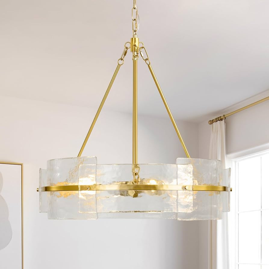 Modern Glass Chandeliers for Dining Room: 22" Drum Kitchen Chandelier Over Table - Mid Century Br... | Amazon (US)