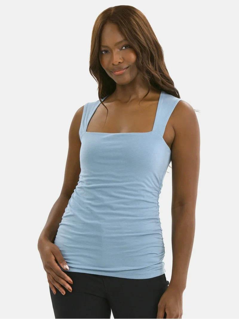 Time and Tru Ruched Square Neck Top, Sizes XS-3XL | Walmart (US)