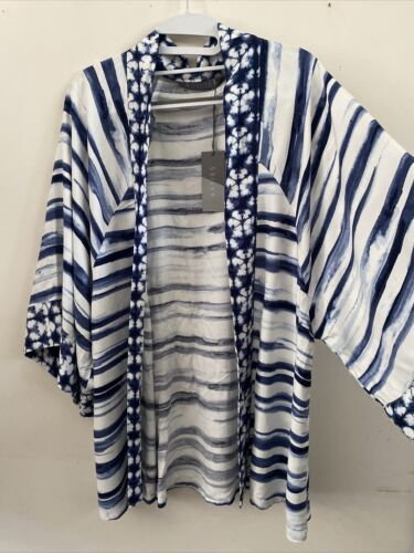 Katies Kimono Jacket Sz 12 M  Tie Dye NWT  blue white Viscose | eBay AU
