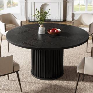 Alan 47 in. Round Black Engineered Wood Pedestal Dining Table Seats 4, Modern Dinner Kitchen Tabl... | The Home Depot