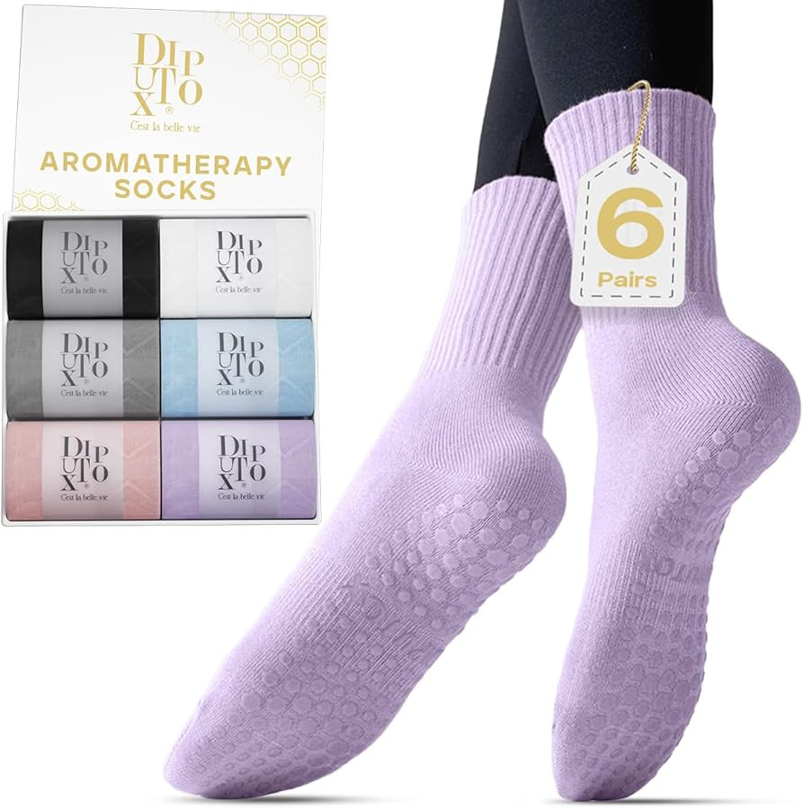 6 Pairs Pilates Socks with Grips for Women- Non Slip, Crew Yoga Socks for Pilates, Ballet & Barre... | Amazon (US)