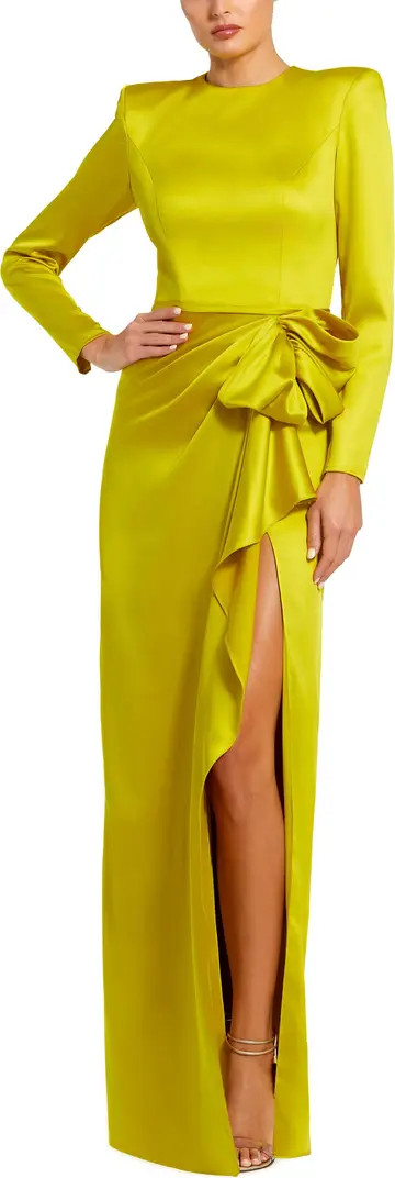 Mac Duggal Long Sleeve Structured Bow Draped Gown | Nordstrom | Nordstrom