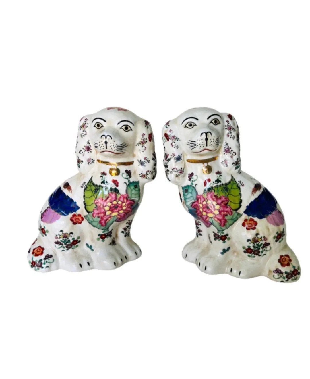 Large Tobacco Leaf Floral Staffordshire Dog Pair 9” Tall - Etsy | Etsy (US)