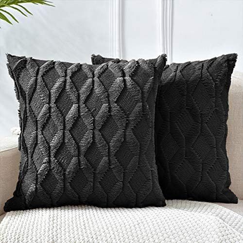 LHKIS Throw Pillow Covers 22x22, Black Decorative Boho Pillow Case Cushion Cover with Velvet Luxury  | Amazon (US)