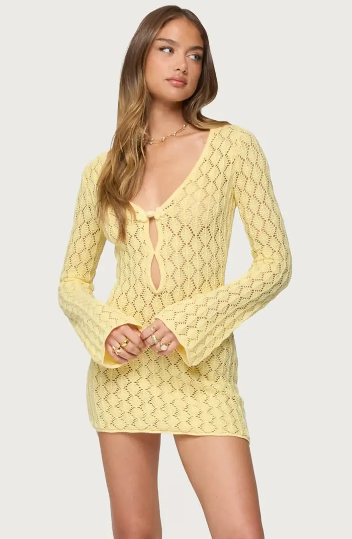 EDIKTED Brie Open Stitch Long Sleeve Mini Sweater Dress | Nordstrom | Nordstrom