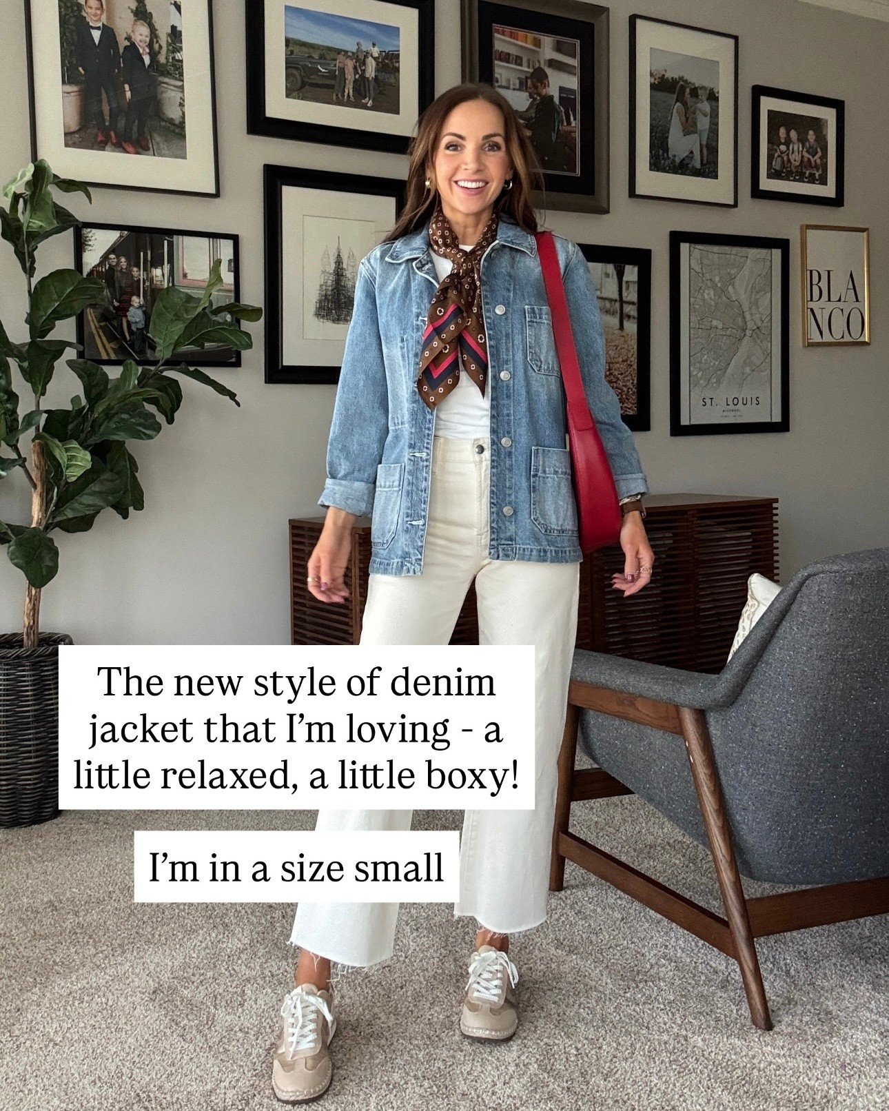 This denim chore jacket is a great twist on the classic denim jacket. I sized up one size for a more relaxed fit.