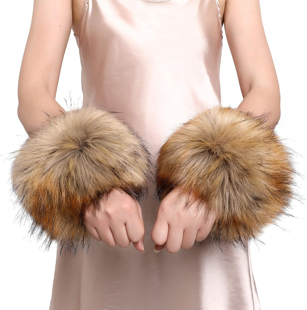 Dikoaina Faux Fur Wrist Cuffs- Winter Furry Bands Fox Fur Wrist Warmer,Arm Warmer, Leg Warmer, On... | Amazon (US)