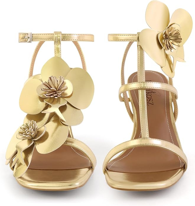 Floral High Heels Womens Strappy Sandals Wedding Bride Dressy Shoes Open Toe Ankle Strap Sandals | Amazon (US)