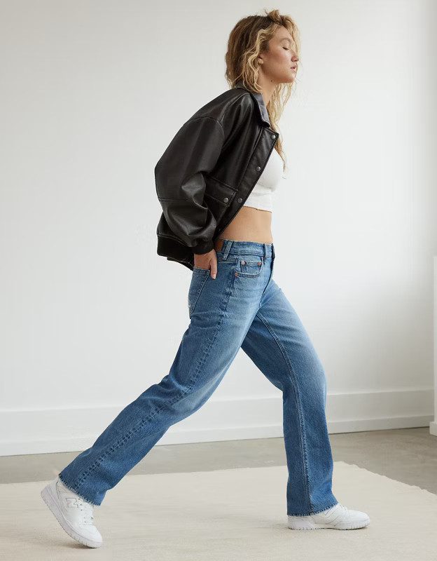 AE x The Ziegler Sisters Stretch High-Waisted Relaxed Straight Jean | American Eagle Outfitters (US & CA)