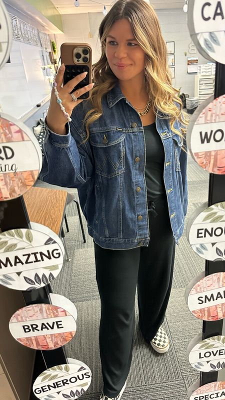 Teacher OOTD
Fall outfit
Jumpsuit - runs TTS & is on sale for $22. 
Jean Jackets - runs oversized, but I decided to size up one for a really oversized look  

#LTKworkwear #LTKsalealert #LTKfindsunder50