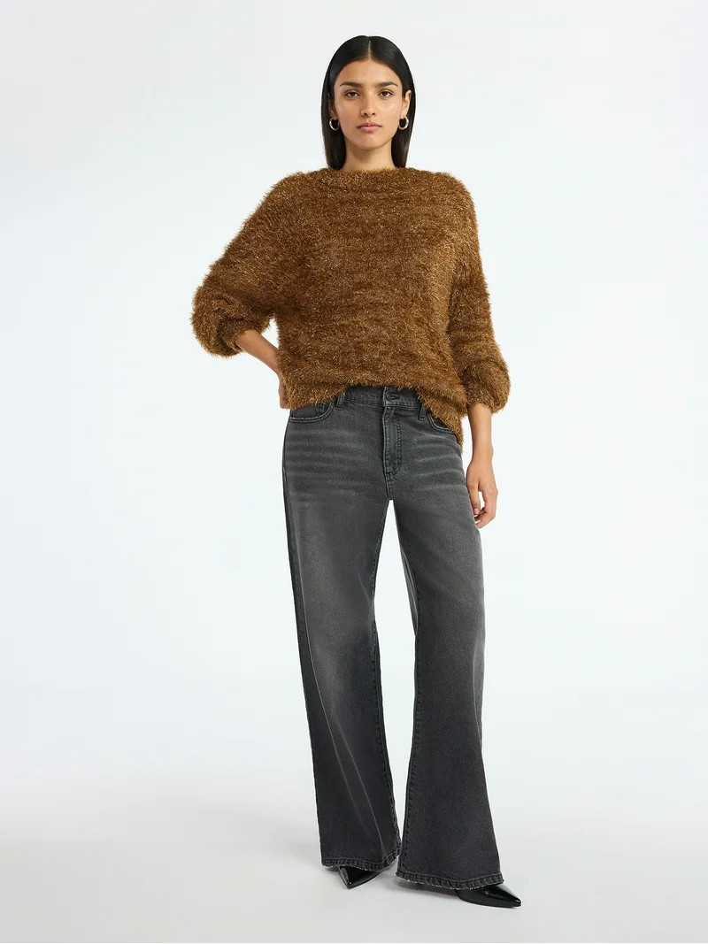 Scoop Women's Tinsel Knit Tunic Sweater with Long Sleeves, Midweight, Sizes, XS-XXL | Walmart (US)