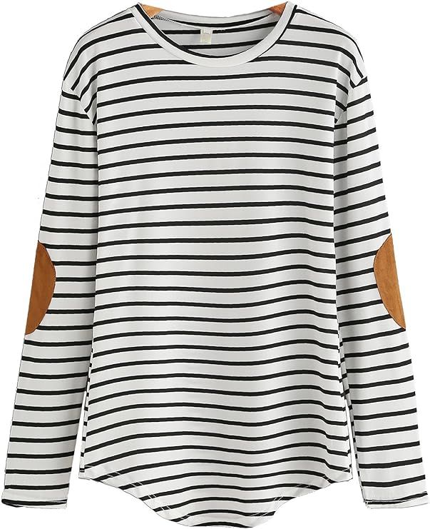 Milumia Women's Elbow Patch Striped High Low Top T-Shirt | Amazon (US)