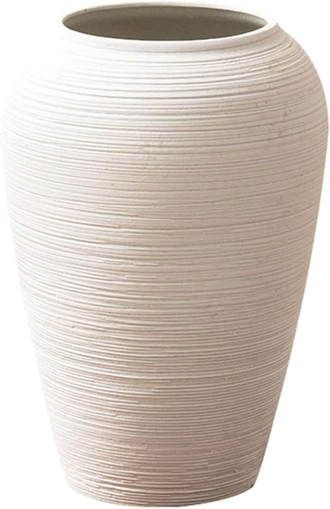 TISTIK White Ceramic Vase for Dried Flowers Vintage Textured Decorative Flower Vase for Living Ro... | Amazon (US)