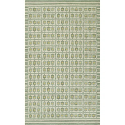 Freya Geometric Hand Woven Wool and Cotton Green Area Rug | Wayfair North America