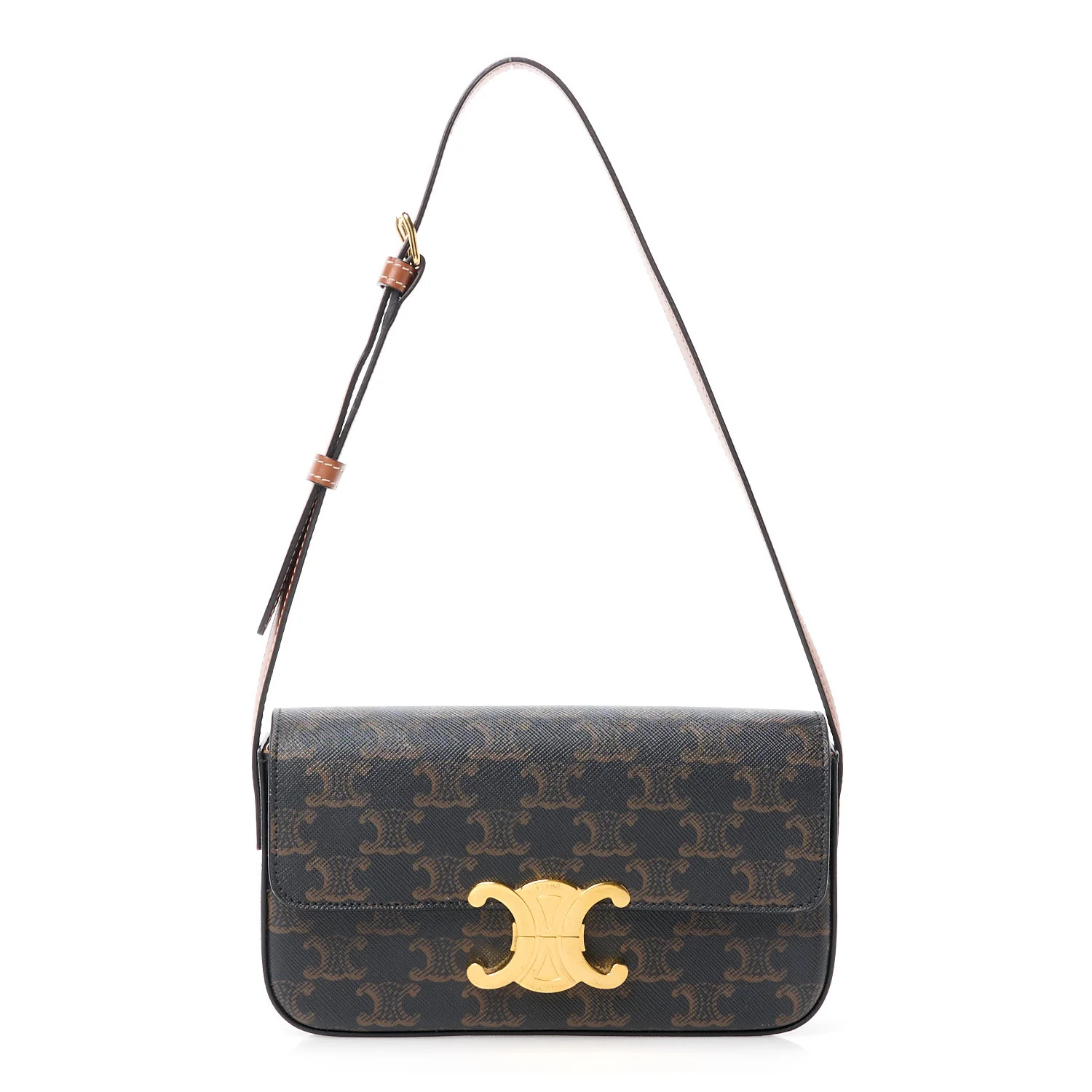 Canvas Calfskin Triomphe Shoulder Bag Tan | FASHIONPHILE (US)