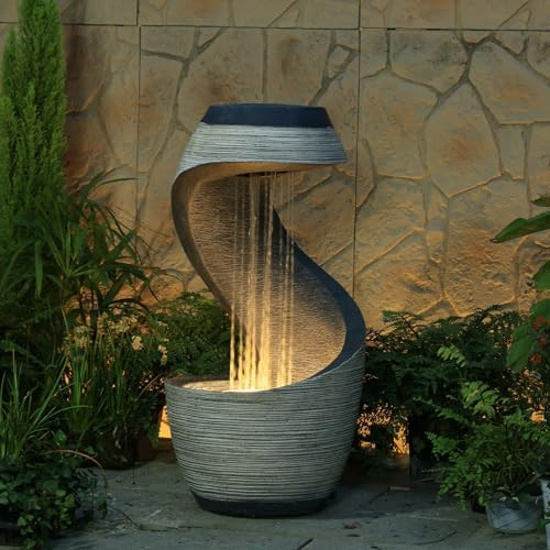 Amazon.com: Sunlinua 37" Tall S-Shaped Outdoor Waterfall Fountain – Rainfall Water Fountain for... | Amazon (US)