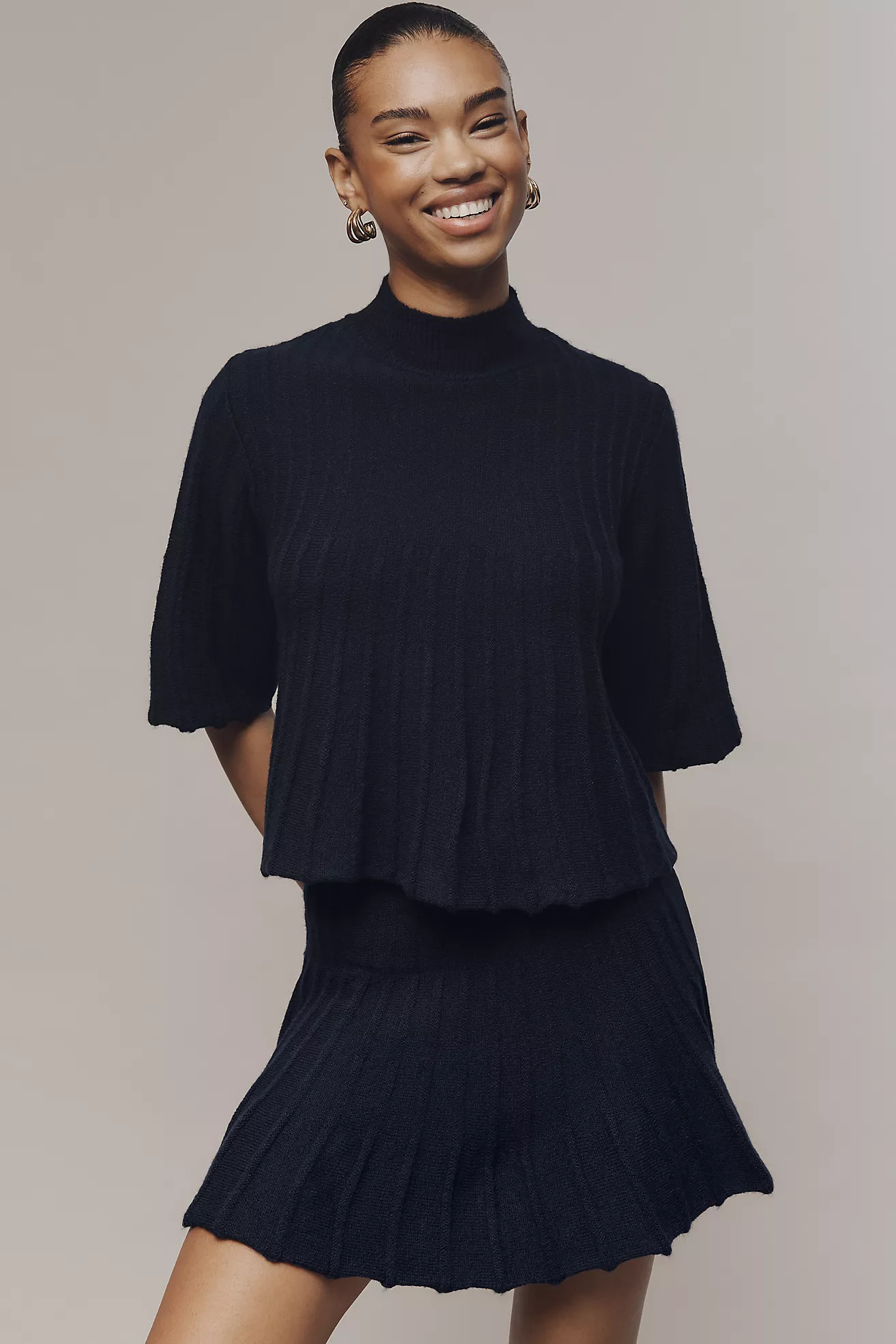 Maeve Short-Sleeve Mock-Neck Swing Sweater | Anthropologie (US)