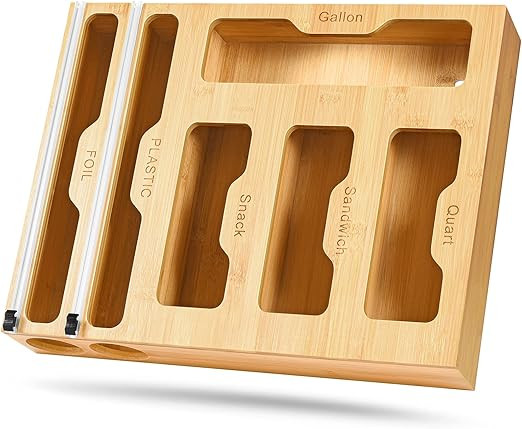 INHOTBY Foil and Plastic Wrap Organizer,Bamboo Ziplock Bag Organizer,6 in 1 Aluminum Foil Dispens... | Amazon (US)