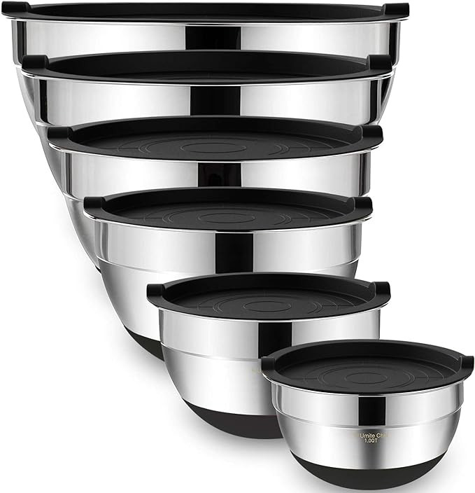 Umite Chef Mixing Bowls with Airtight Lids，6 piece Stainless Steel Metal Nesting Storage Bowls,... | Amazon (US)