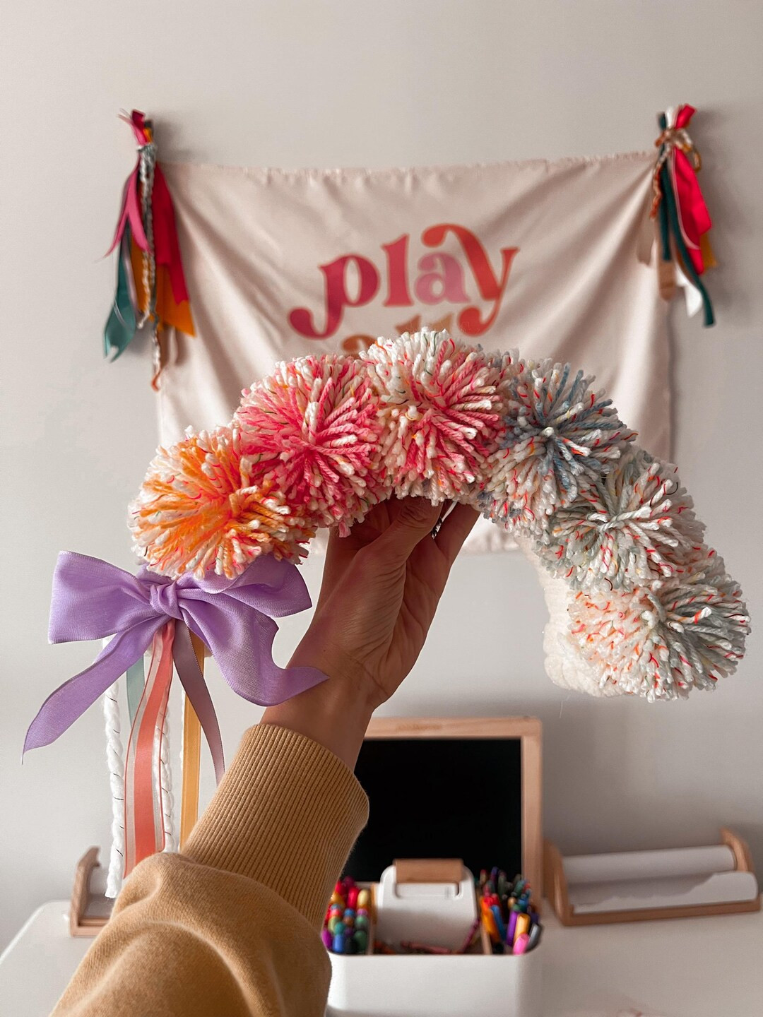 Whimsical Handmade Rainbow Yarn Pom-pom Wreath – A Magical Burst of Color! - Etsy | Etsy (US)
