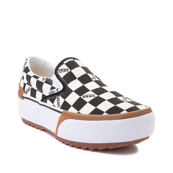 Vans Slip-On Stacked Checkerboard Skate Shoe - Black / White | Journeys