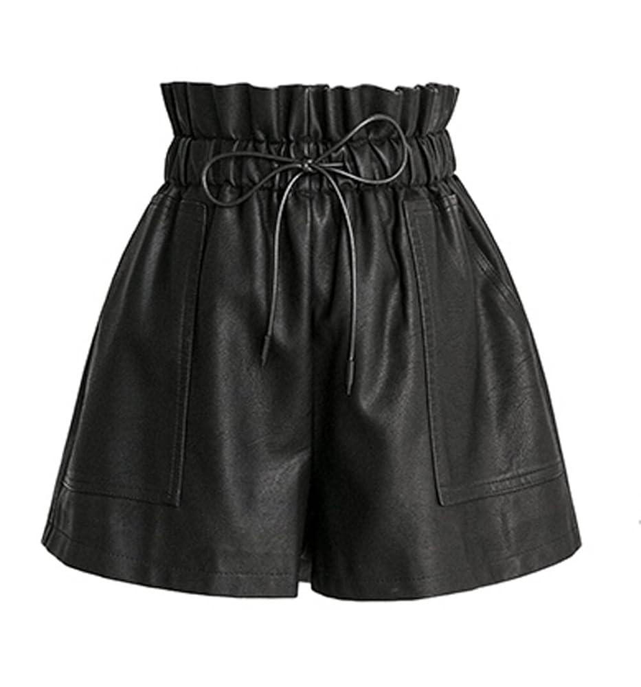 High Waisted Wide Leg Black Faux Leather Shorts for Women | Amazon (US)