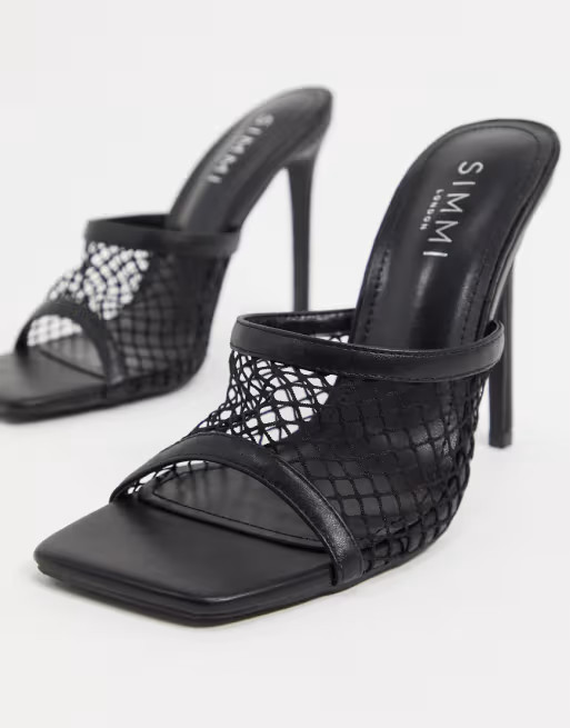 Simmi London Samia mules with square toes in black mesh | ASOS (Global)