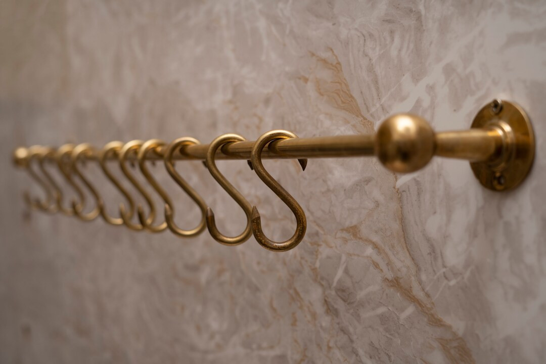 Unlacquered Brass Wall mounted Kitchen pot rack , Brass farmhouse rustic pot holder | Etsy (US)