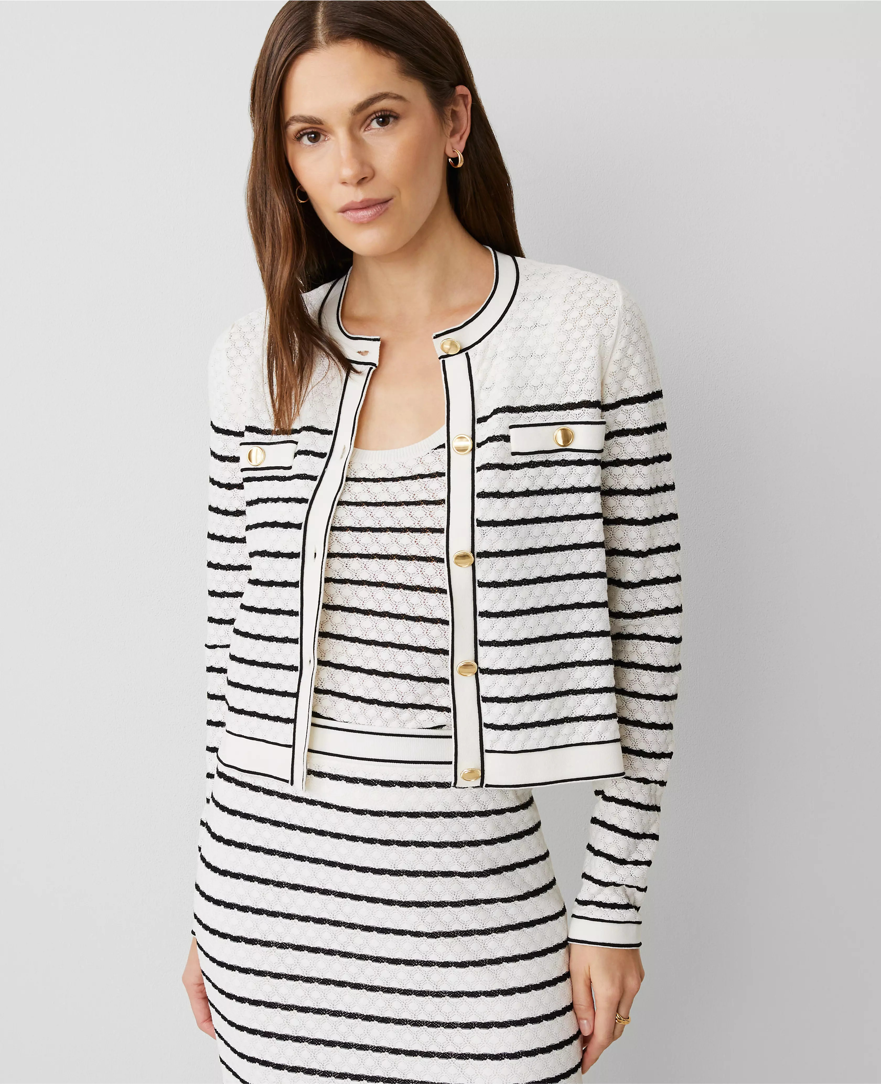 Textured Striped Pocket Cardigan | Ann Taylor