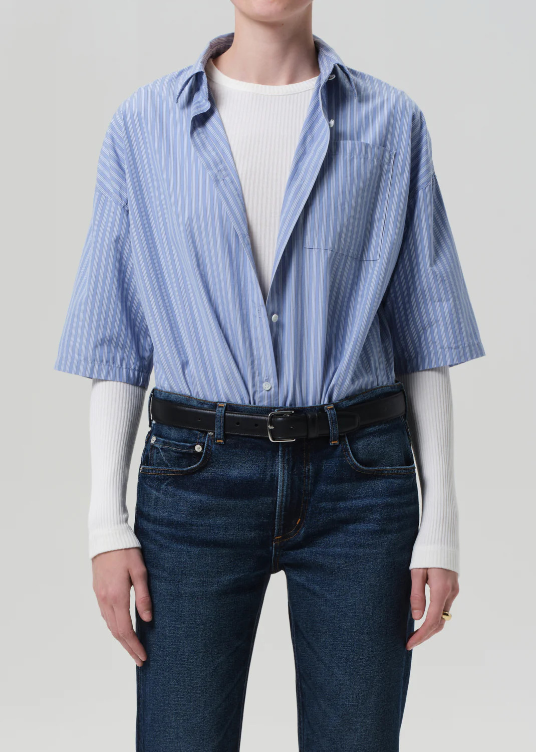 Frances Cropped Cape Button Up in Kindered Stripe | Citizens of Humanity