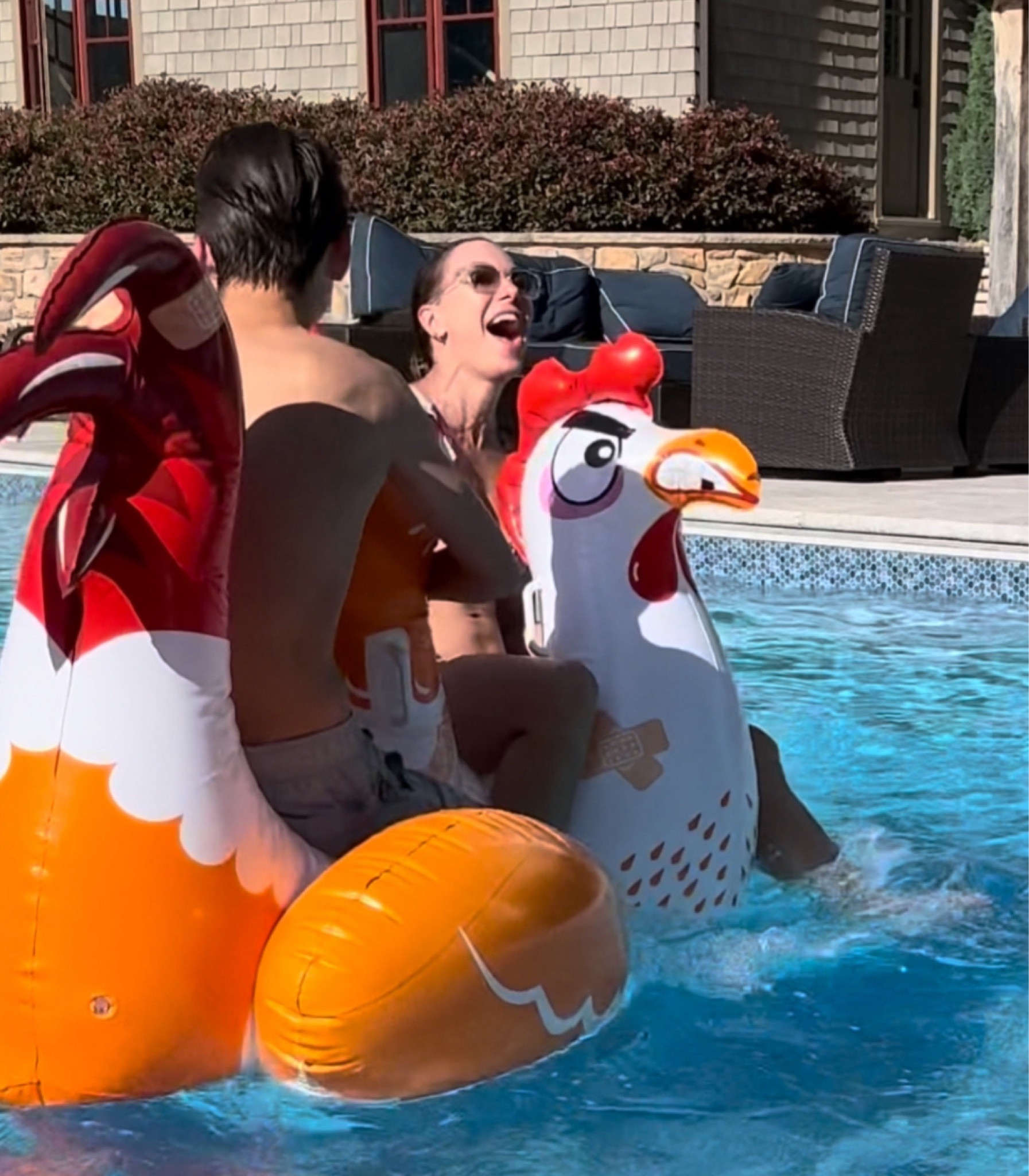 If you’re looking for sunglasses that stay on your head even when falling off a pool floatie multiple times- look no further! These raybans are the perfect summer sunglasses. Also, these chicken pool floaties are hilarious and super fun for all ages. Bathing suit is from Target and size small top & small bottoms. #LTKfamily #LTKkids

#LTKSeasonal