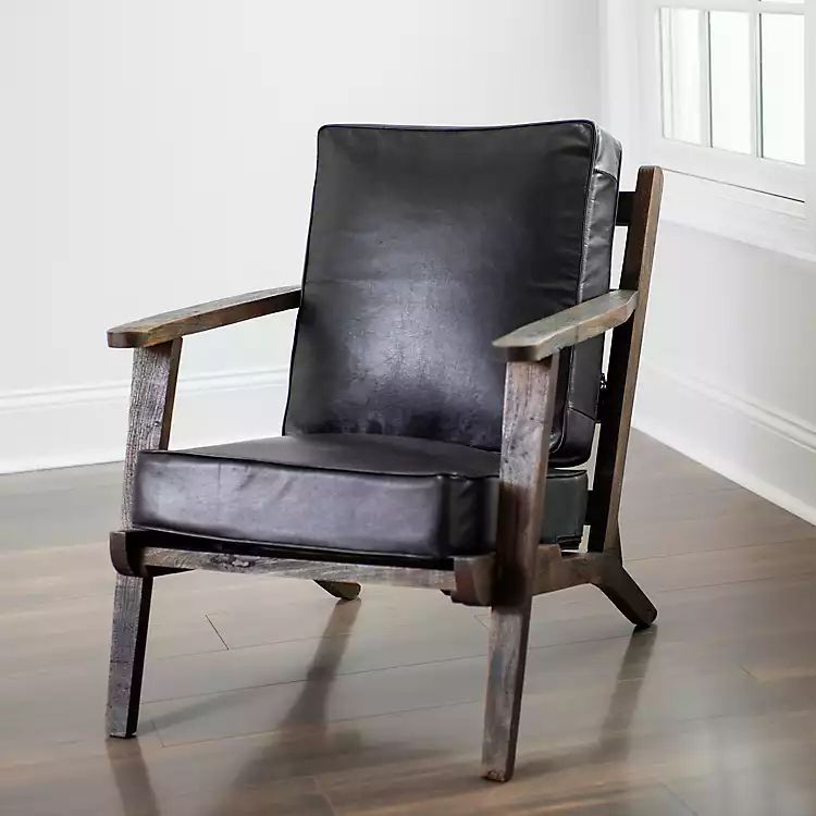 Black Leather and Wood Accent Chair | Kirkland's Home