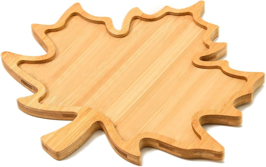AWIZOM Maple Leaf Bamboo Serving Tray Thanksgiving Wooden Serving Platter Wood Snack Cheese Charc... | Amazon (US)