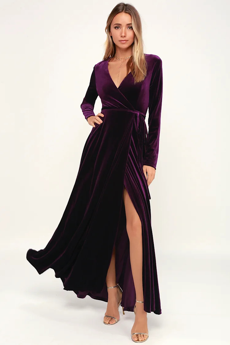 Jacinda Plum Purple Velvet Wrap Maxi Dress | Lulus (US)