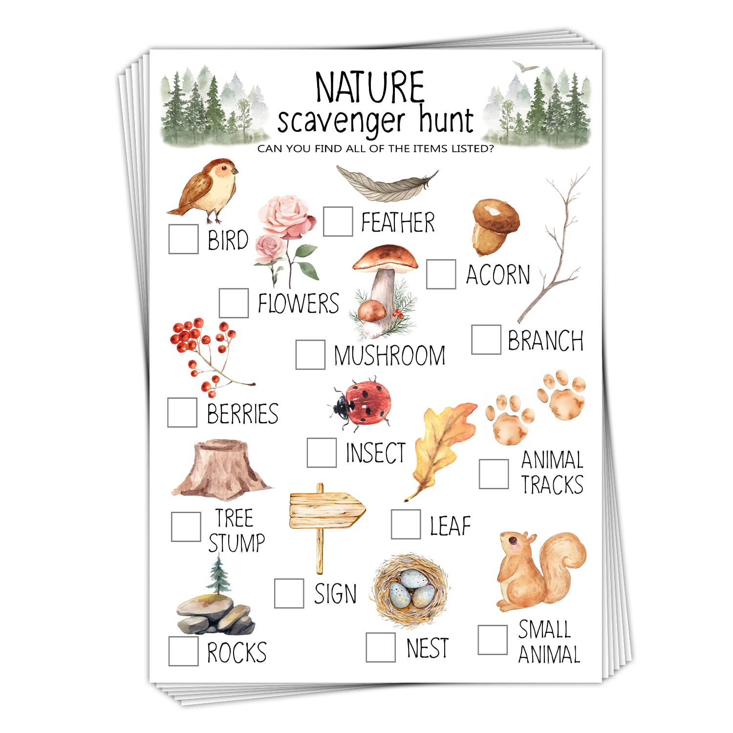 30 Pcs Nature Scavenger Hunt Cards, Find and Seek Camping Sheets, Woodland Themed Holiday Party G... | Amazon (US)