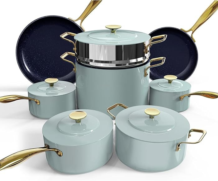 Nuwave Lux LE 13-Pc Cookware Set with Elegant Gold Handle, Diamond Infused Ceramic Non-Stick, PFA... | Amazon (US)