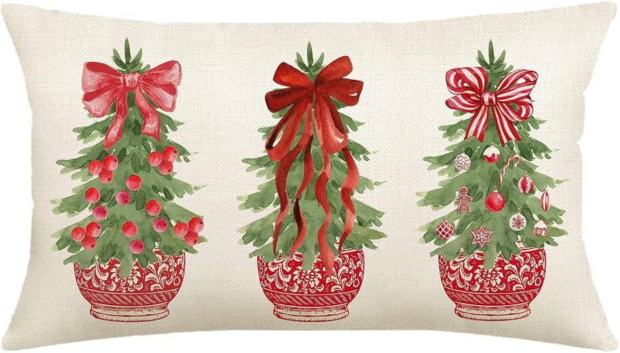 Chinoiserie Christmas Tree Red Throw Pillow Covers 12x20 Inch Chinoiserie Winter Pillows Hanukkah... | Amazon (US)