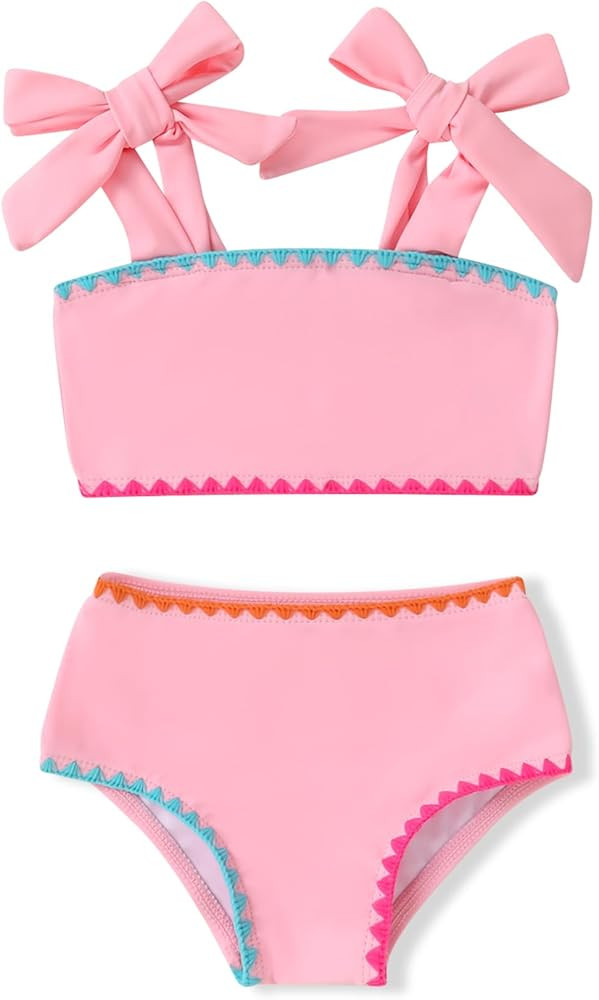 YOUNGER TREE Toddler Baby Girls Swimsuit Two Piece Solid Color Stripe Swimwear Summer Beach Bikin... | Amazon (US)