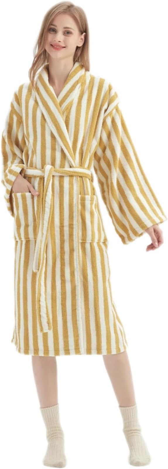 Beach Striped Bathrobe, Coastal Aesthetic 100% Cotton Robe, Unisex Luxury Soft Ultra Absorbent Sp... | Amazon (US)
