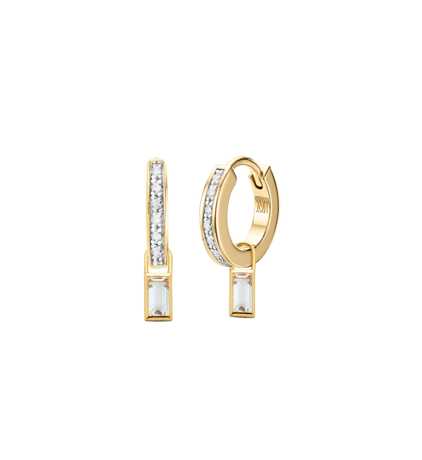 Skinny Diamond Huggies and Rock Crystal Baguette Ear Charm Set | Monica Vinader (US)