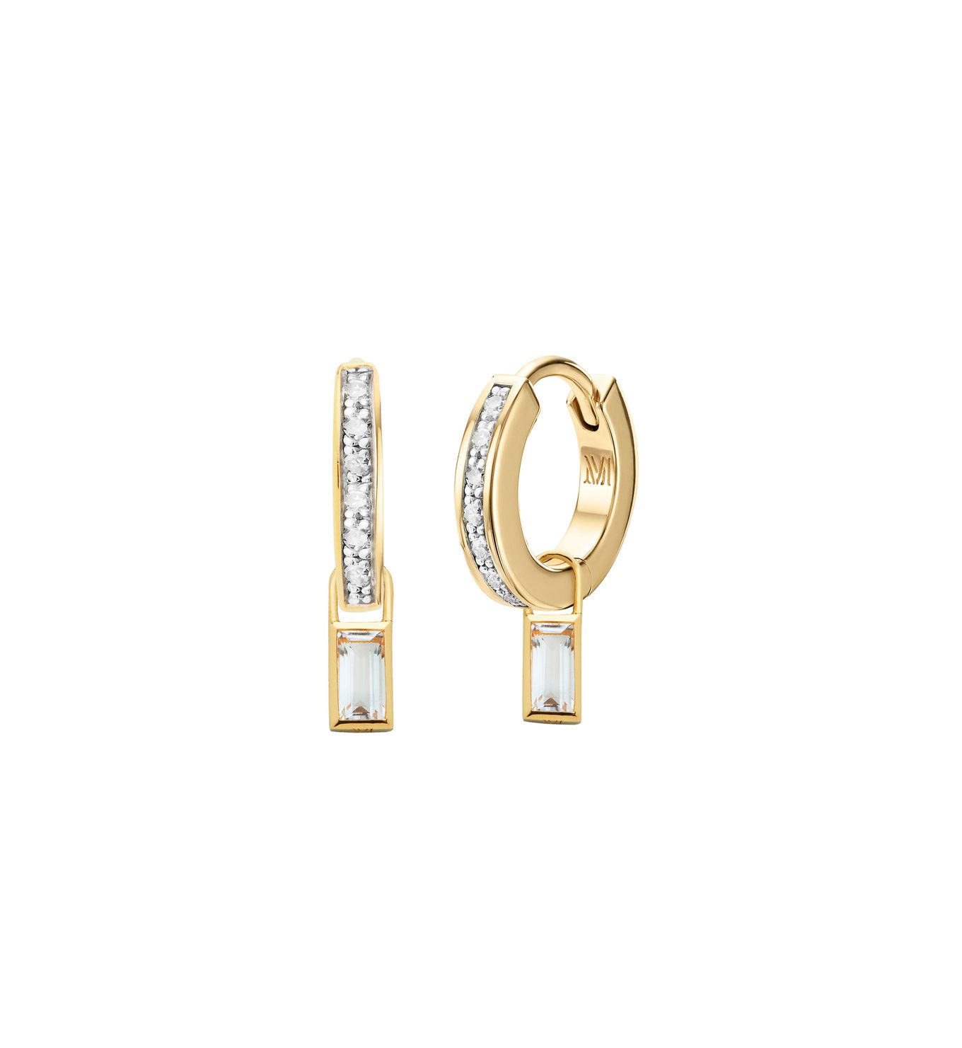 Skinny Diamond & Rock Crystal Baguette Charm Huggie Earrings | Monica Vinader (Global)