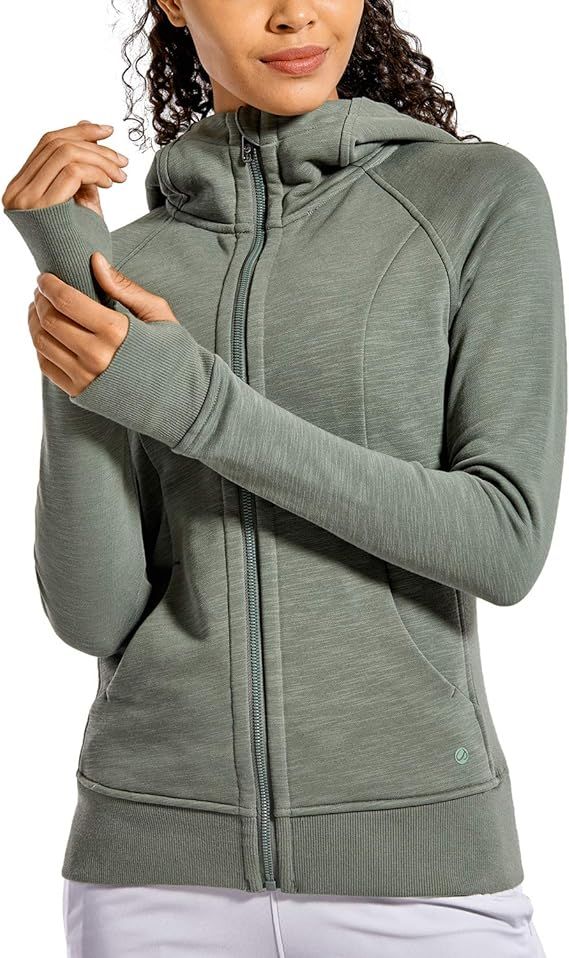 CRZ YOGA Women's Cotton Hoodies Sport Workout Running Full Zip Hooded Jackets Sweatshirt with Thu... | Amazon (US)