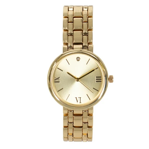 Time and Tru Women's Gold Tone Round Watch and Bangle Bracelet Set, 2-Piece | Walmart (US)