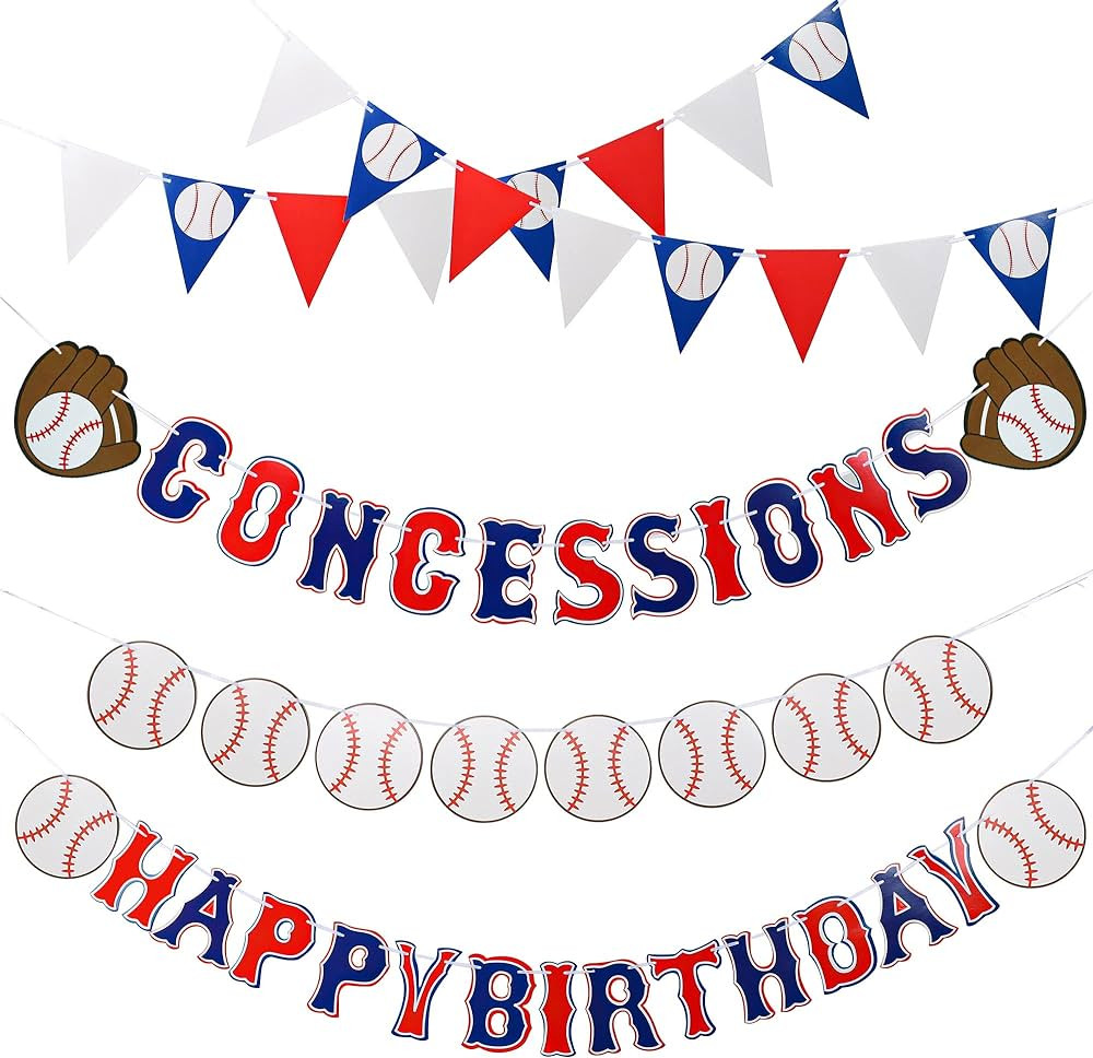 Set of 5 Baseball Birthday Banners Baseball Sports Paper Garlands Baseball Pennant Bunting Flag D... | Amazon (US)